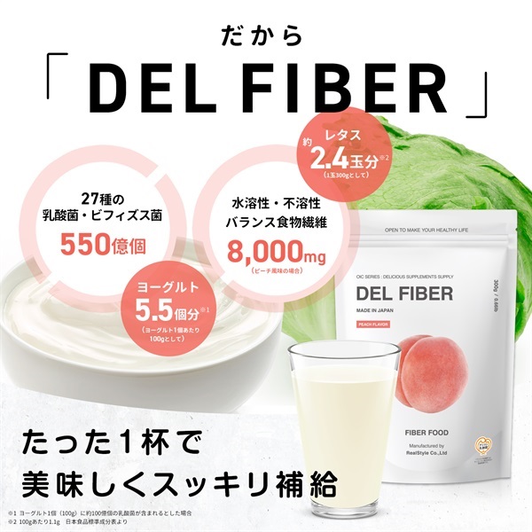 食物繊維と善玉菌でスル～っと快朝「OIC DEL FIBER」ピーチ風味