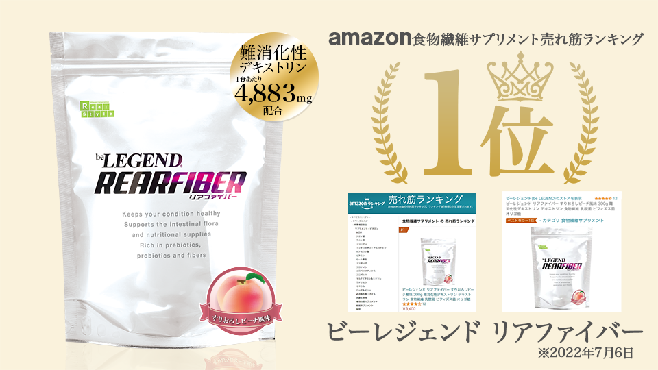 ビーレジェンド リアファイバーはAmazon 食物繊維サプリメント売れ筋ランキングで1位を獲得しました